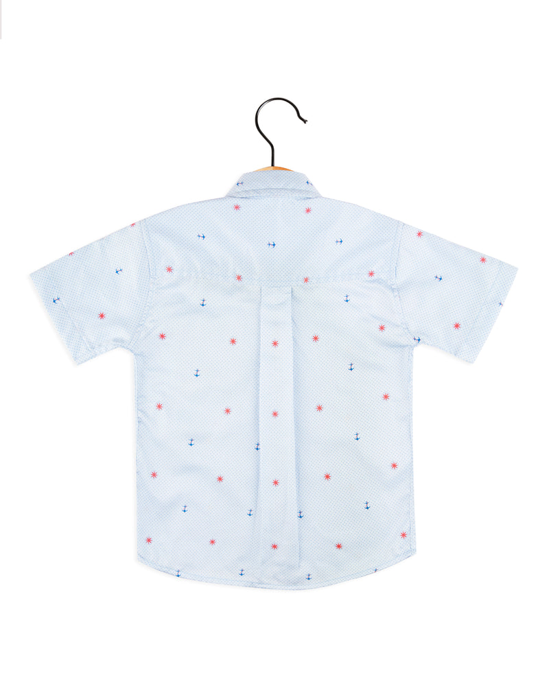 Sky Blue Printed Boys casual Cotton shirt