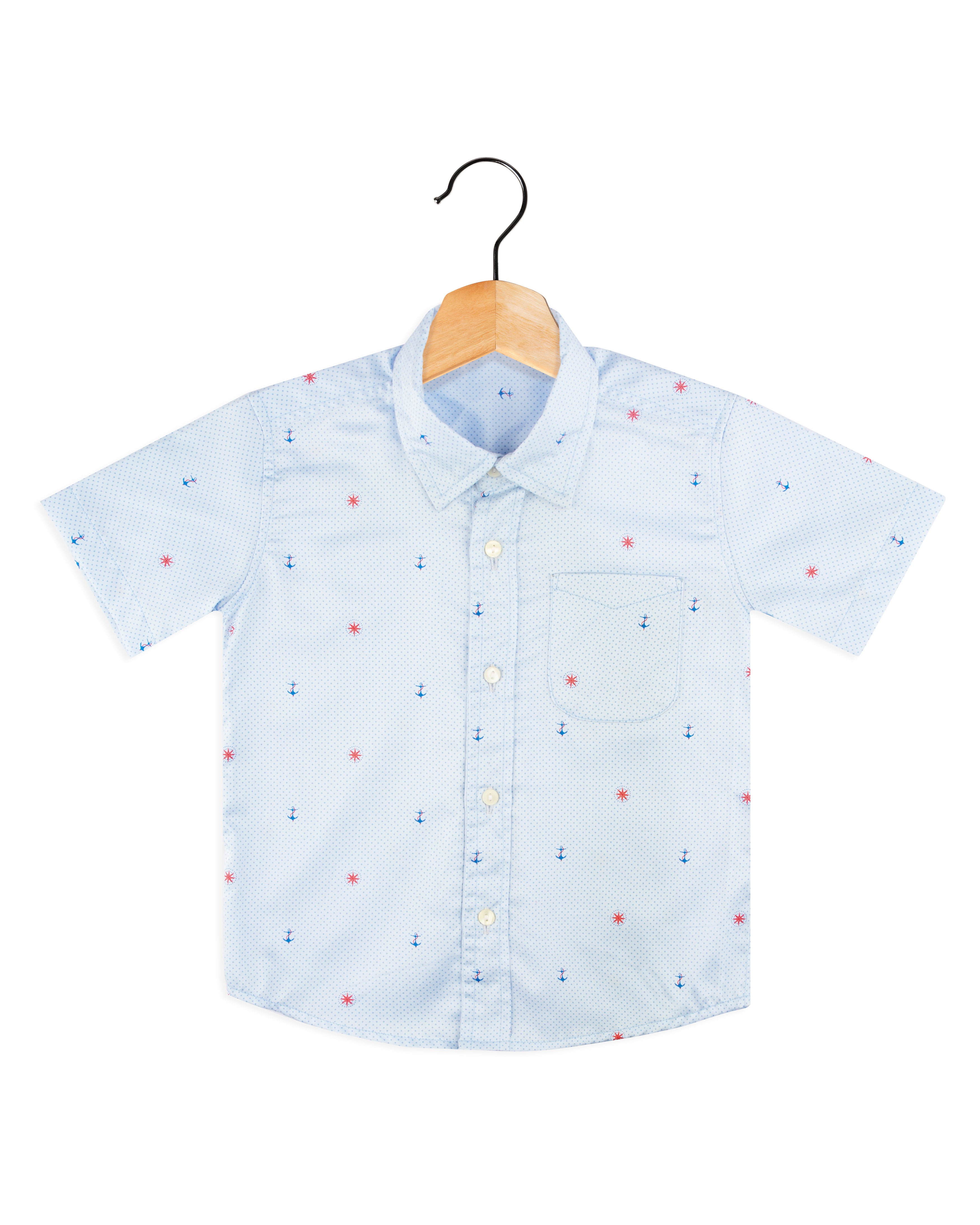 Sky Blue Printed Boys casual Cotton shirt – ZipZapZoop