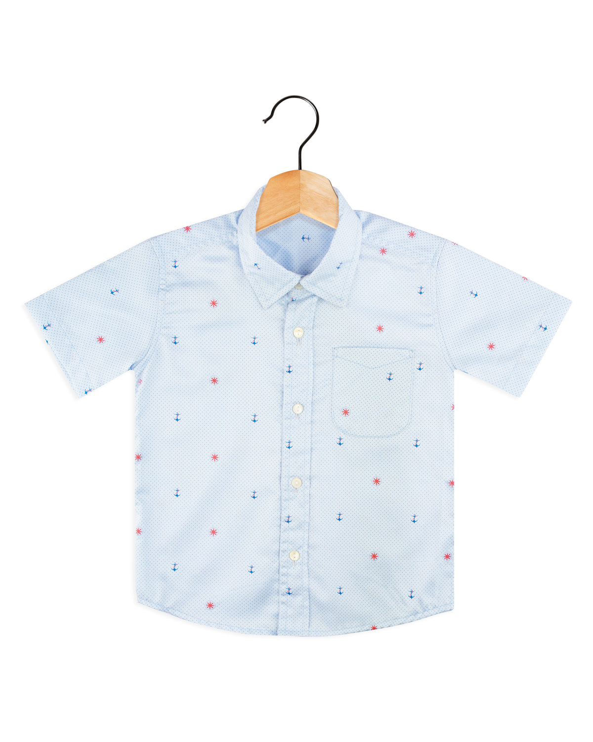 Sky Blue Printed Boys casual Cotton shirt