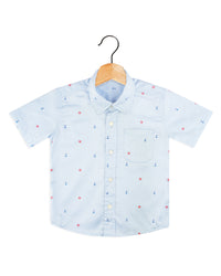 Sky Blue Printed Boys casual Cotton shirt