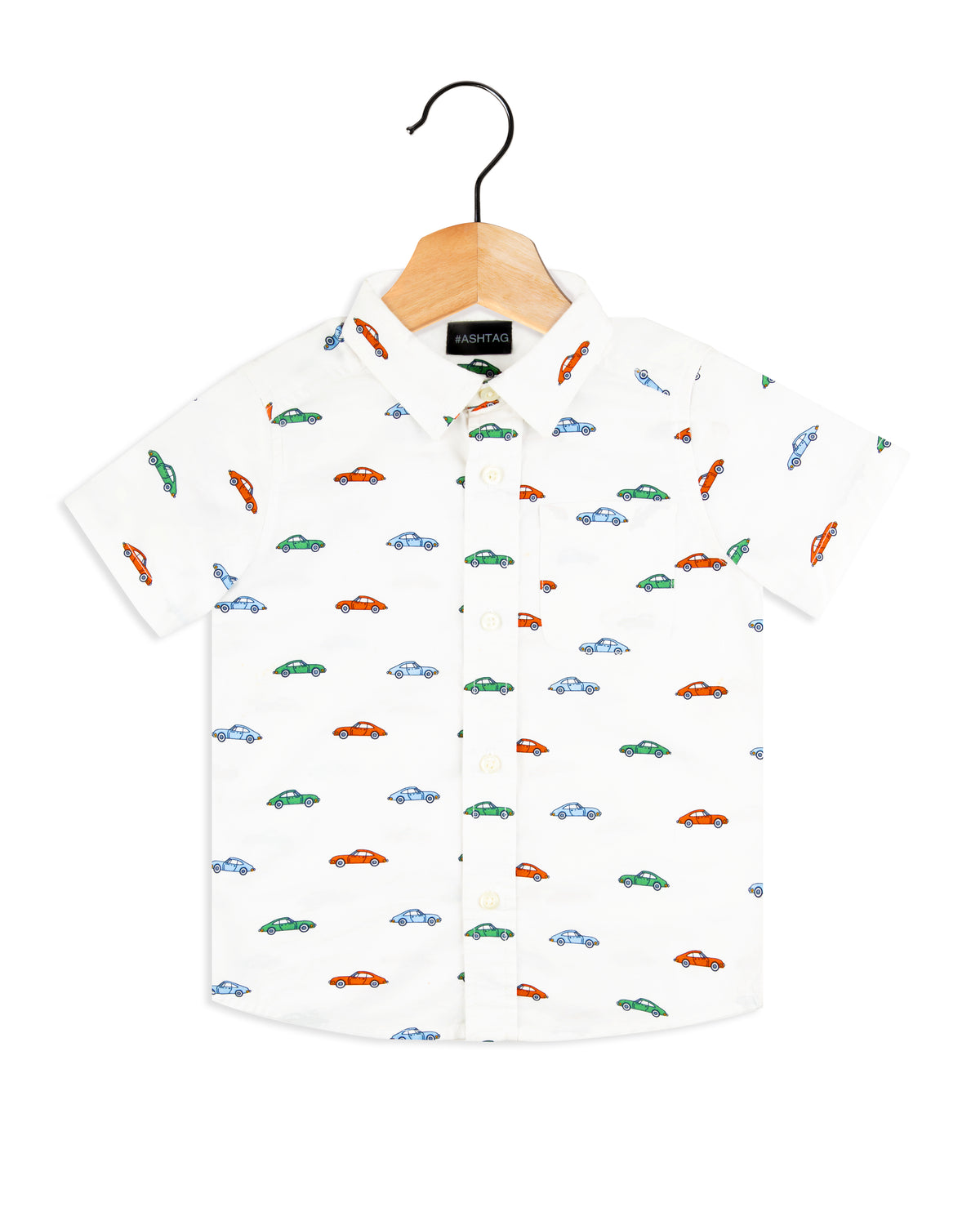 White All Over Car Print Boys casual shirt