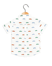 White All Over Car Print Boys casual shirt