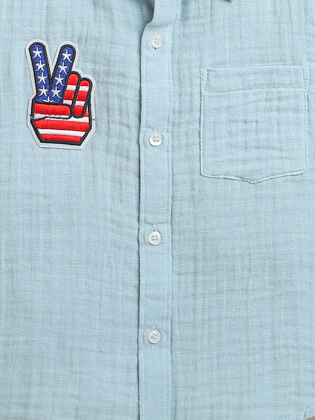 Sky Blue Victory American Sign Half Sleeve Casual Shirt