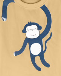 Beige Playful Monkey Print Half Sleeve T-Shirt