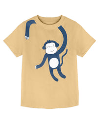 Beige Playful Monkey Print Half Sleeve T-Shirt