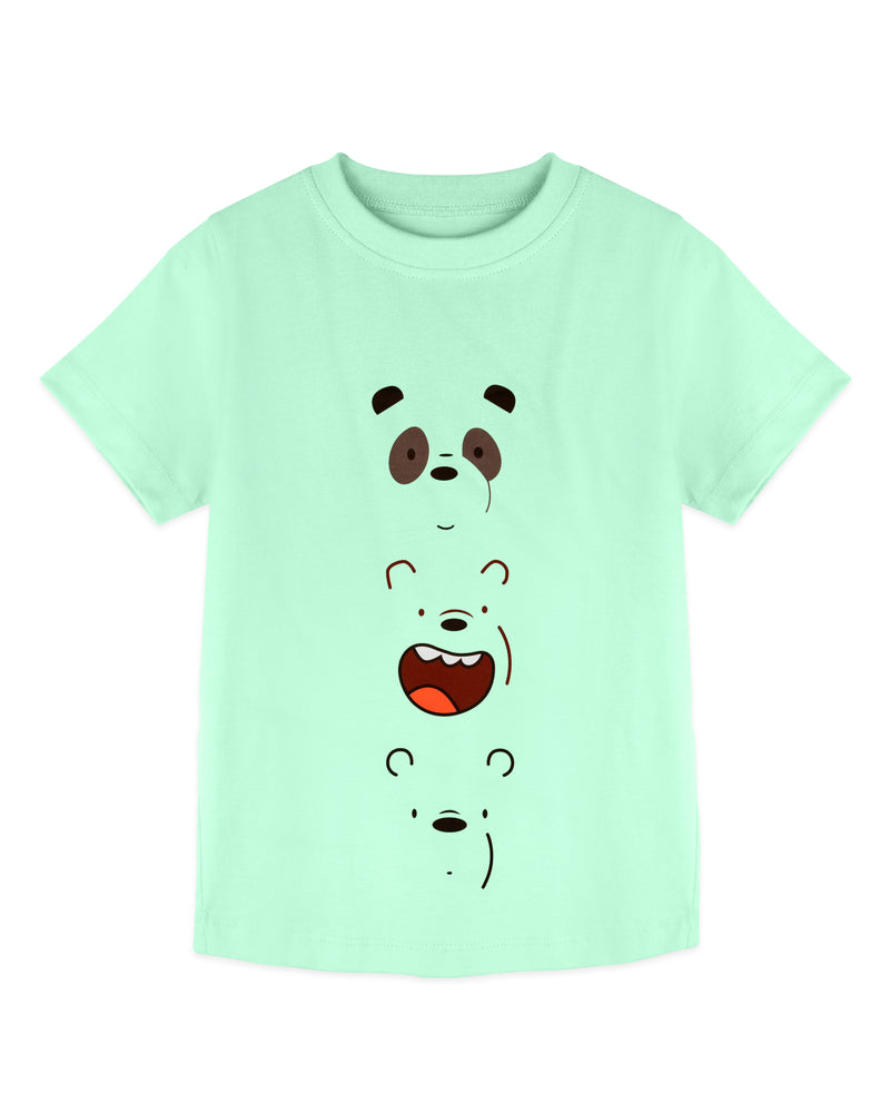 Light Green Three Animal Face Print Half Sleeve boys T-Shirt