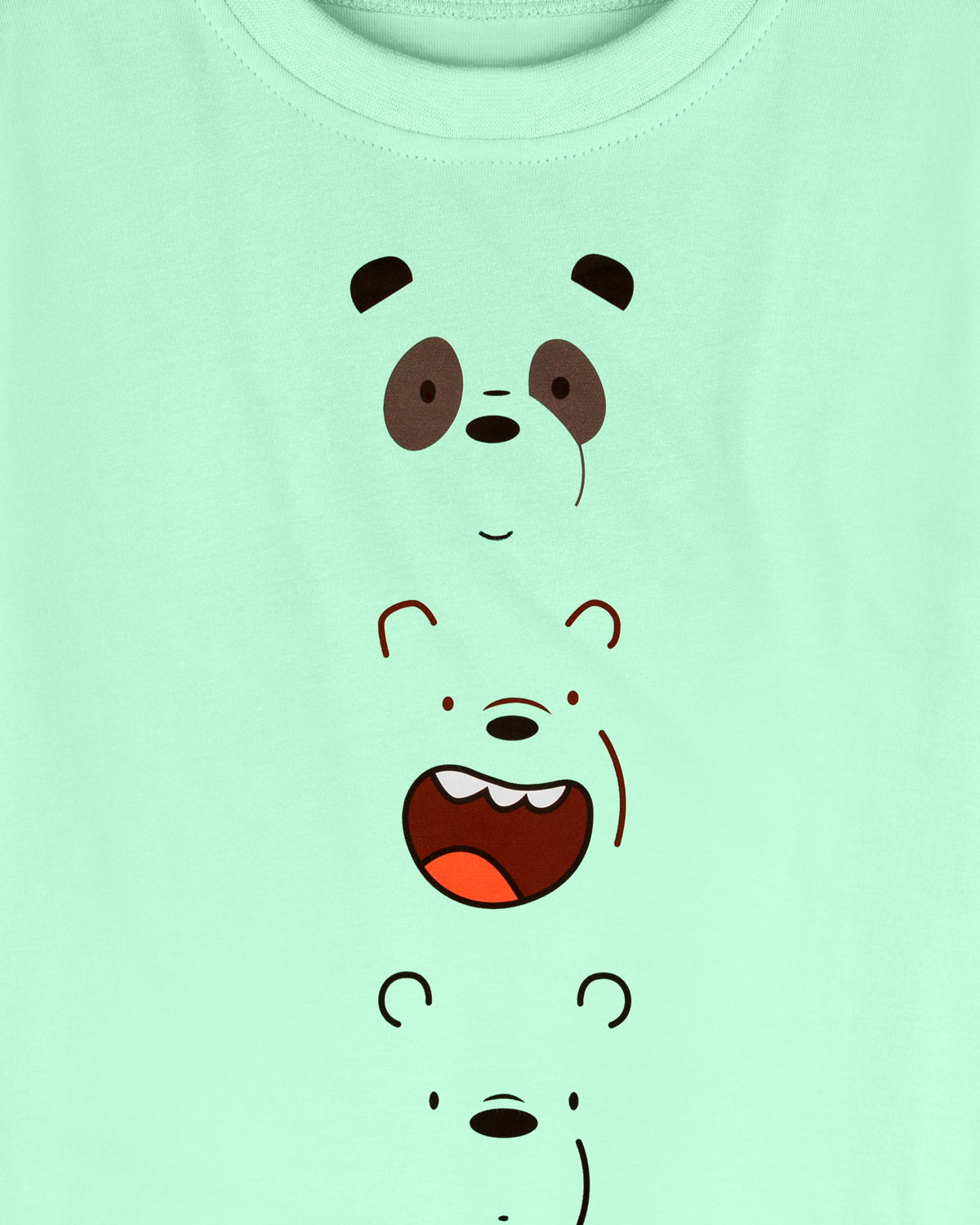 Light Green Three Animal Face Print Half Sleeve boys T-Shirt