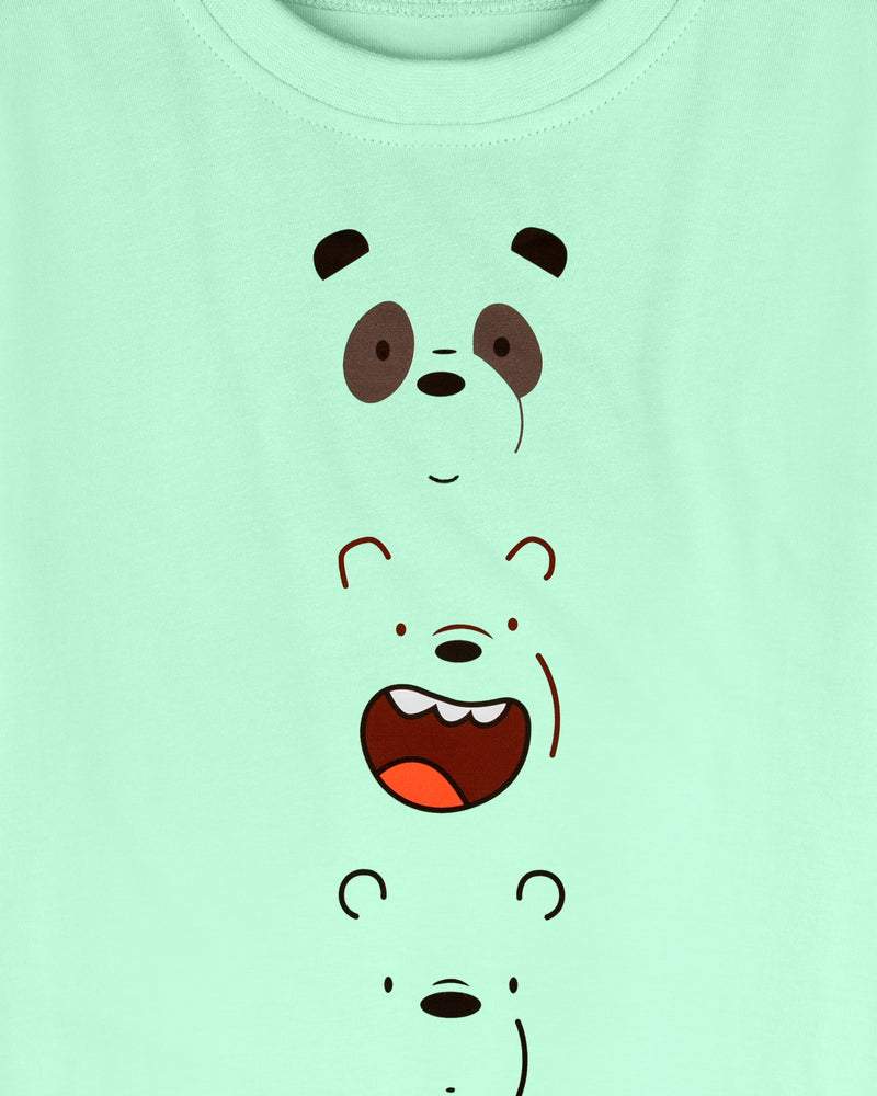 Light Green Three Animal Face Print Half Sleeve boys T-Shirt