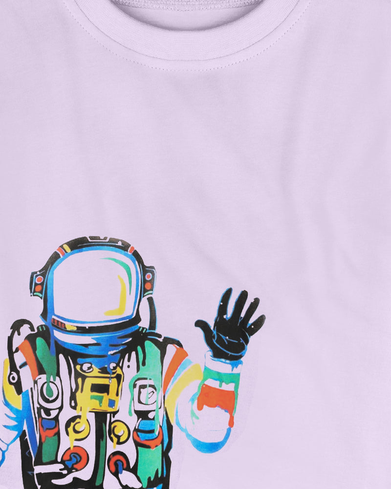 Lilac Astronaut Print Half Sleeve Boys T-Shirt