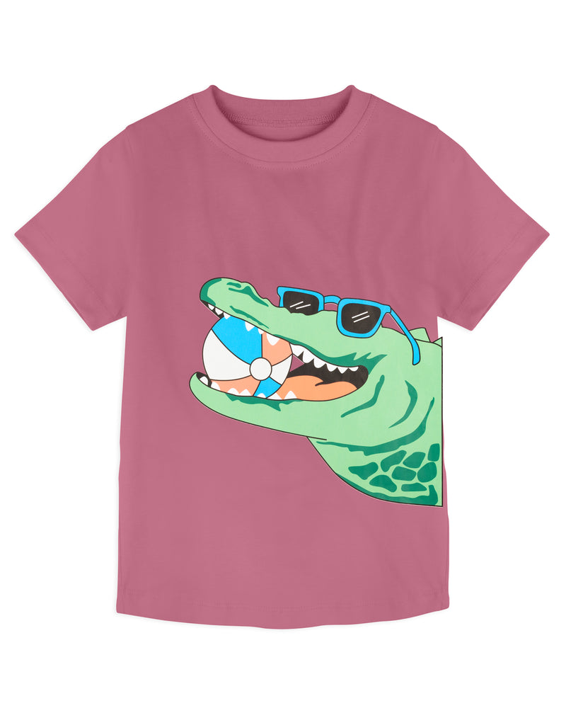 Pink Alligator with Ball Print Half Sleeve Boys T-Shirt