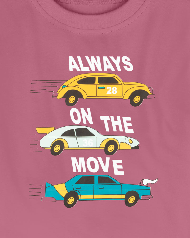 Pink Always On The Move Car Print Half Sleeve T-Shirt