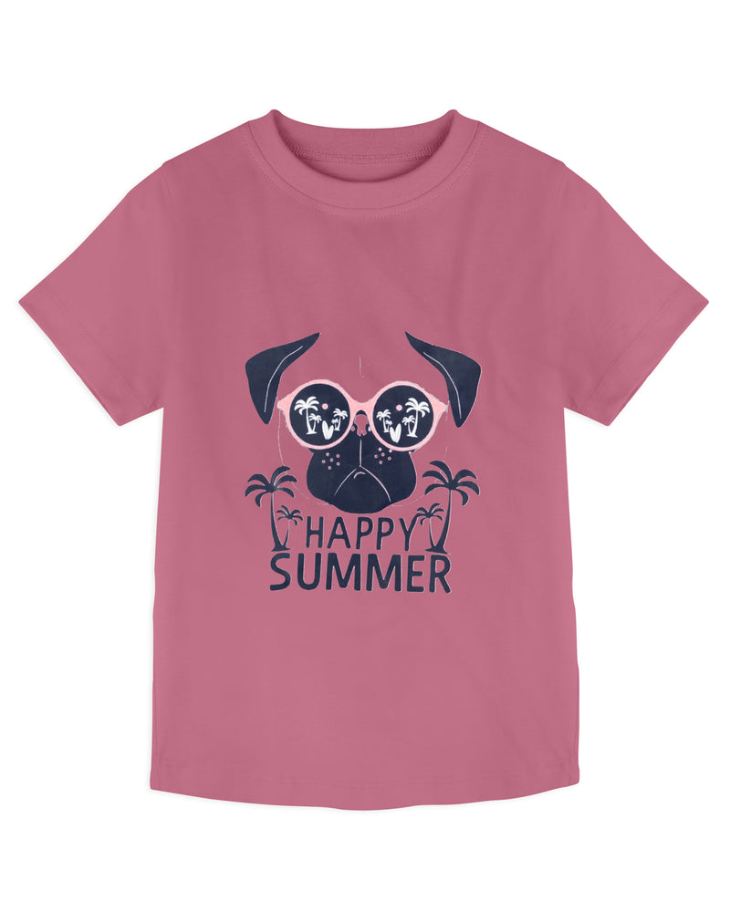 Pink Happy Summer Print Half Sleeve Boys T-Shirt