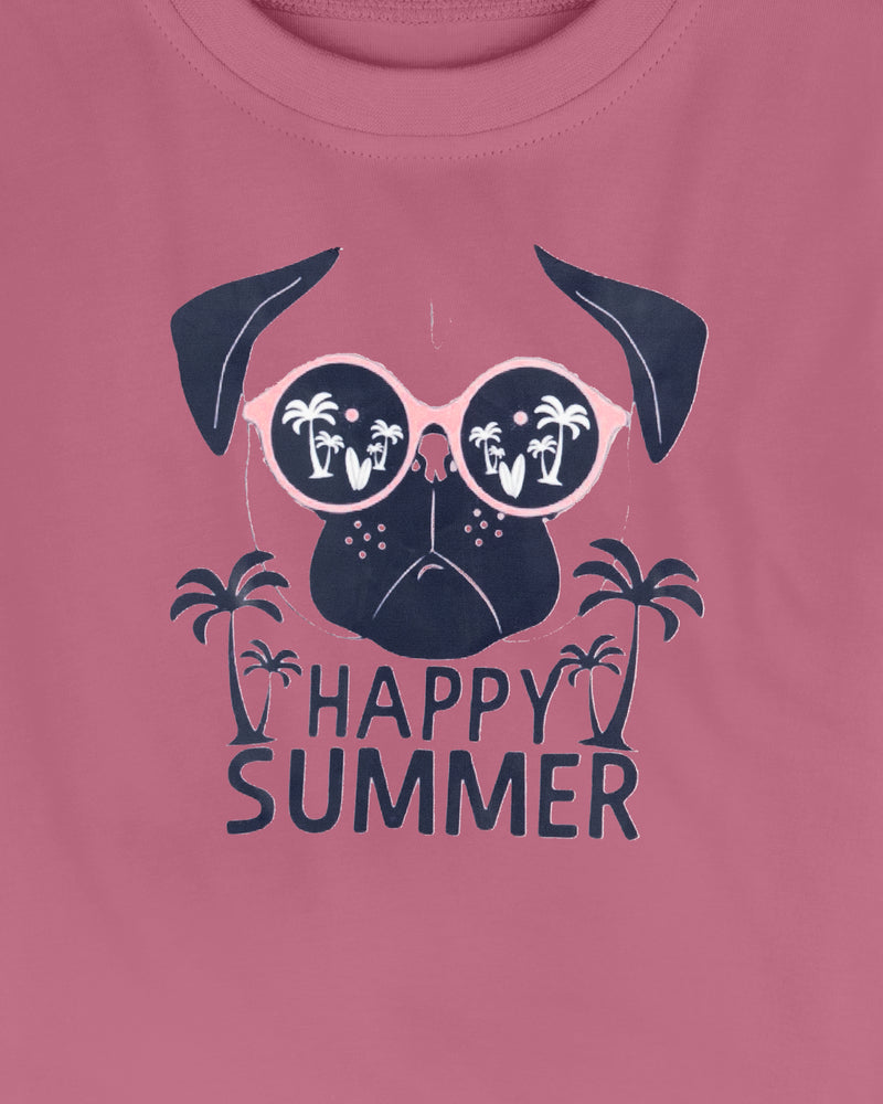 Pink Happy Summer Print Half Sleeve Boys T-Shirt