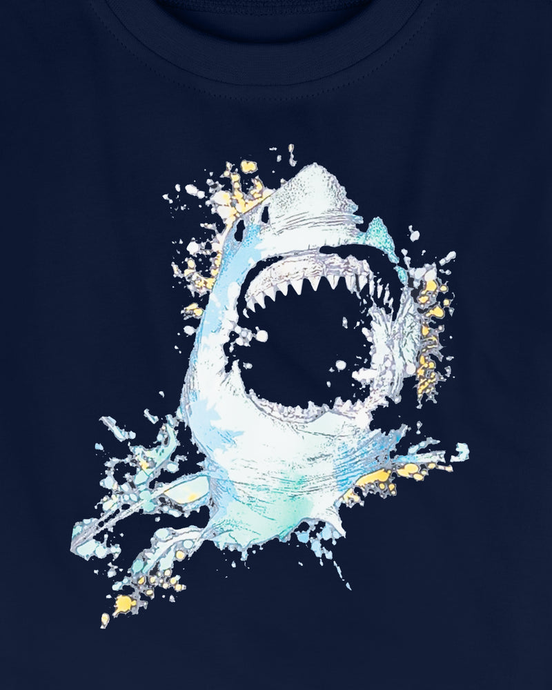 Navy Blue Shark Print Half Sleeve Boys T-Shirt