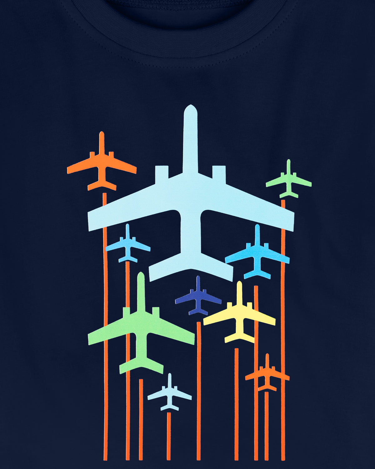 Navy Blue Multicolor Flying Plane Print Half Sleeve Boys T-Shirt