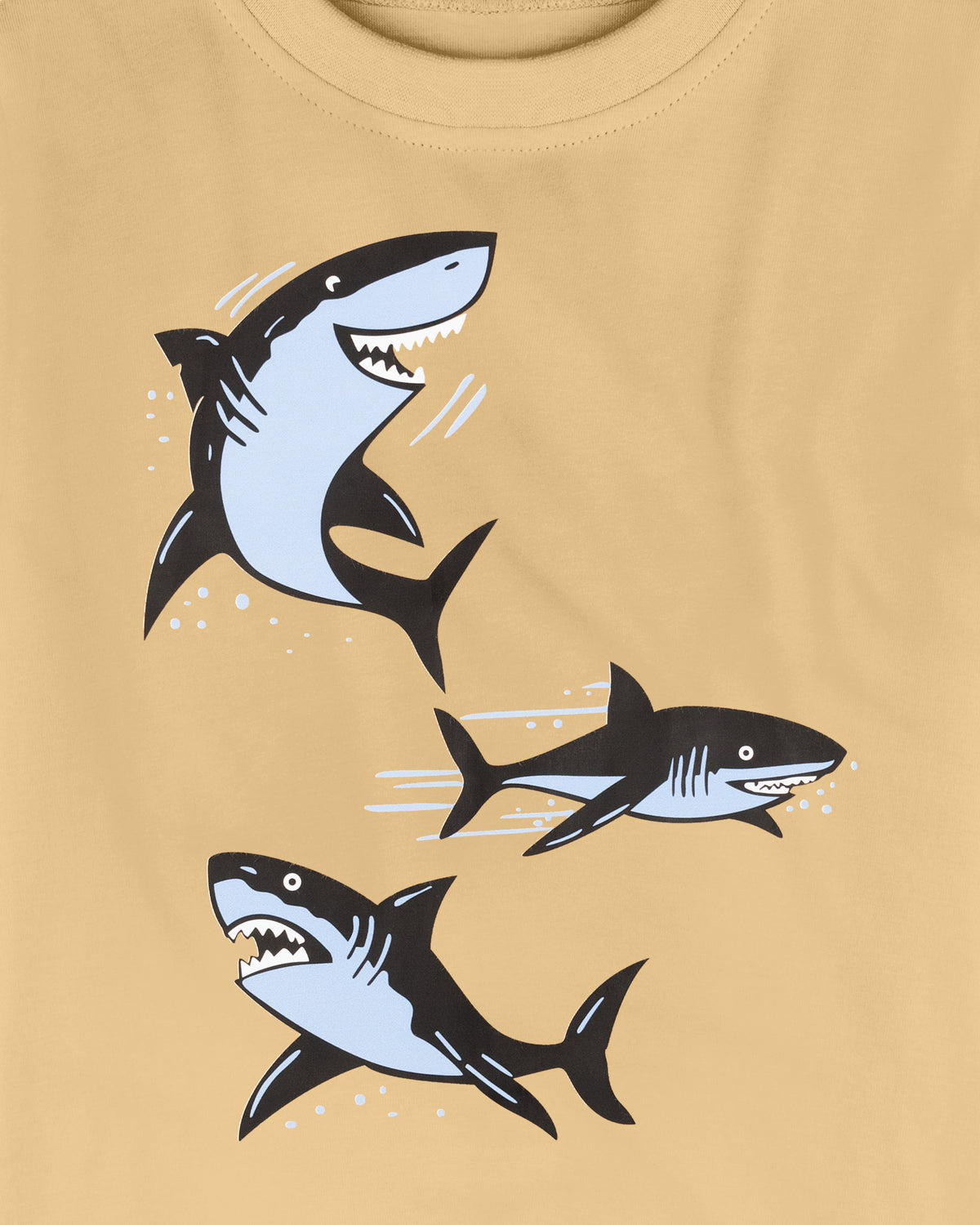 Beige Three Shark Print Half Sleeve T-shirt