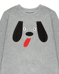 Grey Dog Face Print Full Sleeve Boys T-Shirt