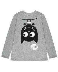 Grey Boo Hanging Bat Print Full Sleeve Boys T-Shirt