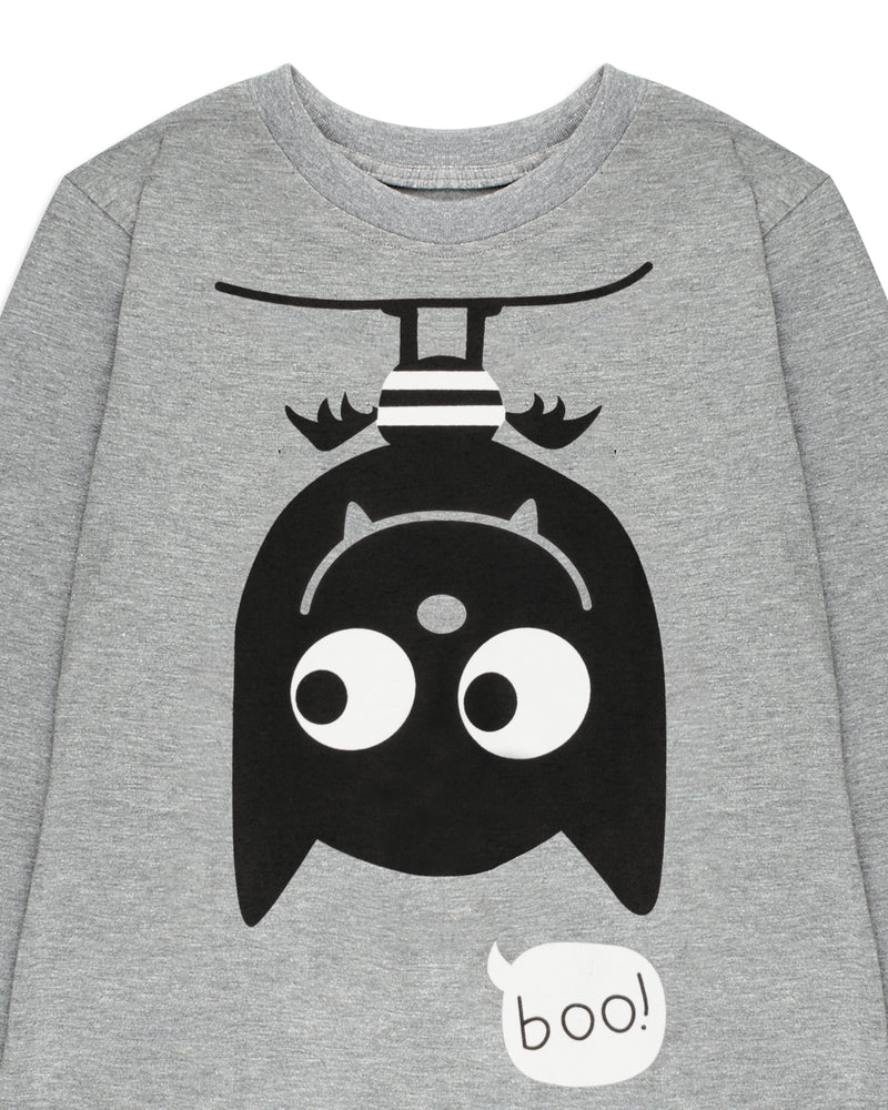 Grey Boo Hanging Bat Print Full Sleeve Boys T-Shirt