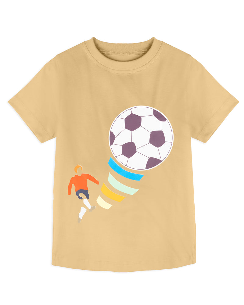 Beige Player & Foot Ball Print Half Sleeve T-Shirt