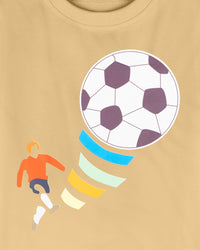 Beige Player & Foot Ball Print Half Sleeve T-Shirt