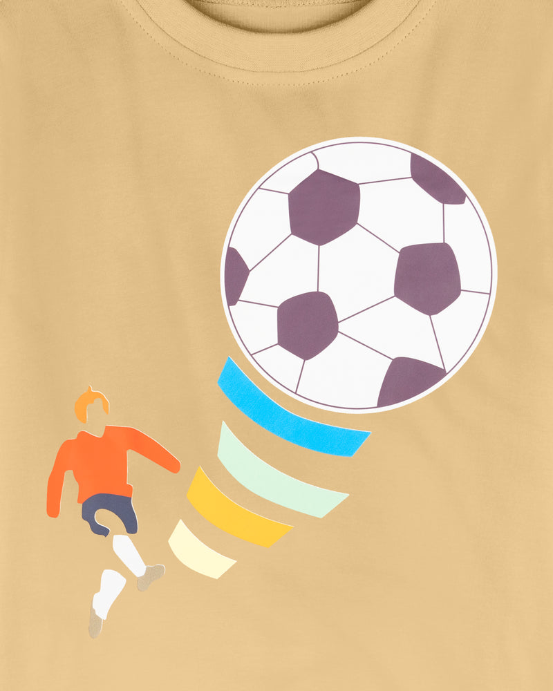 Beige Player & Foot Ball Print Half Sleeve T-Shirt