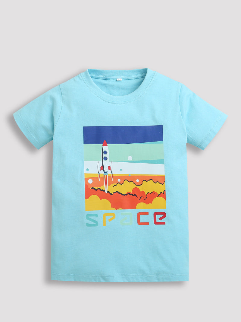 Sky Blue Space Print Boys T-shirts