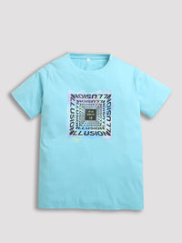 Sky Blue Illusion Print Pure Cotton Boys T-shirts