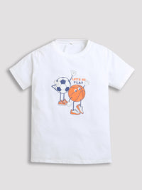 White Foot Ball & Basket Ball Print Boys T-shirt