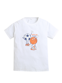 White Foot Ball & Basket Ball Print Boys T-shirt