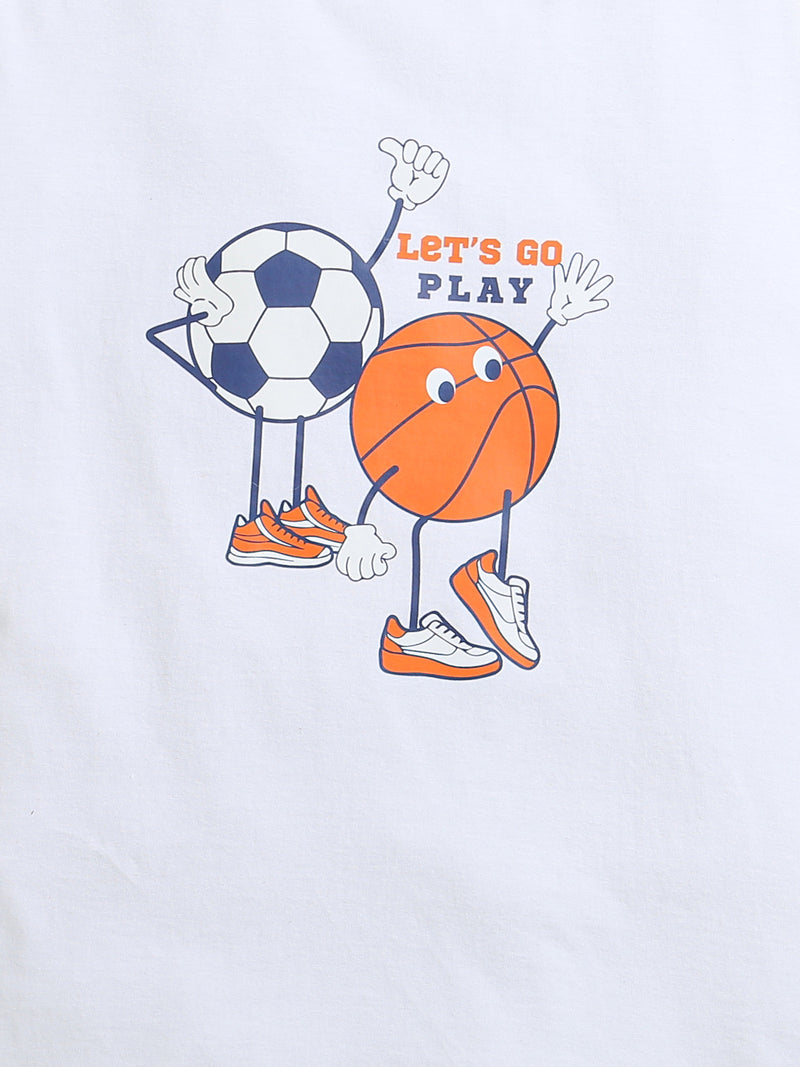 White Foot Ball & Basket Ball Print Boys T-shirt