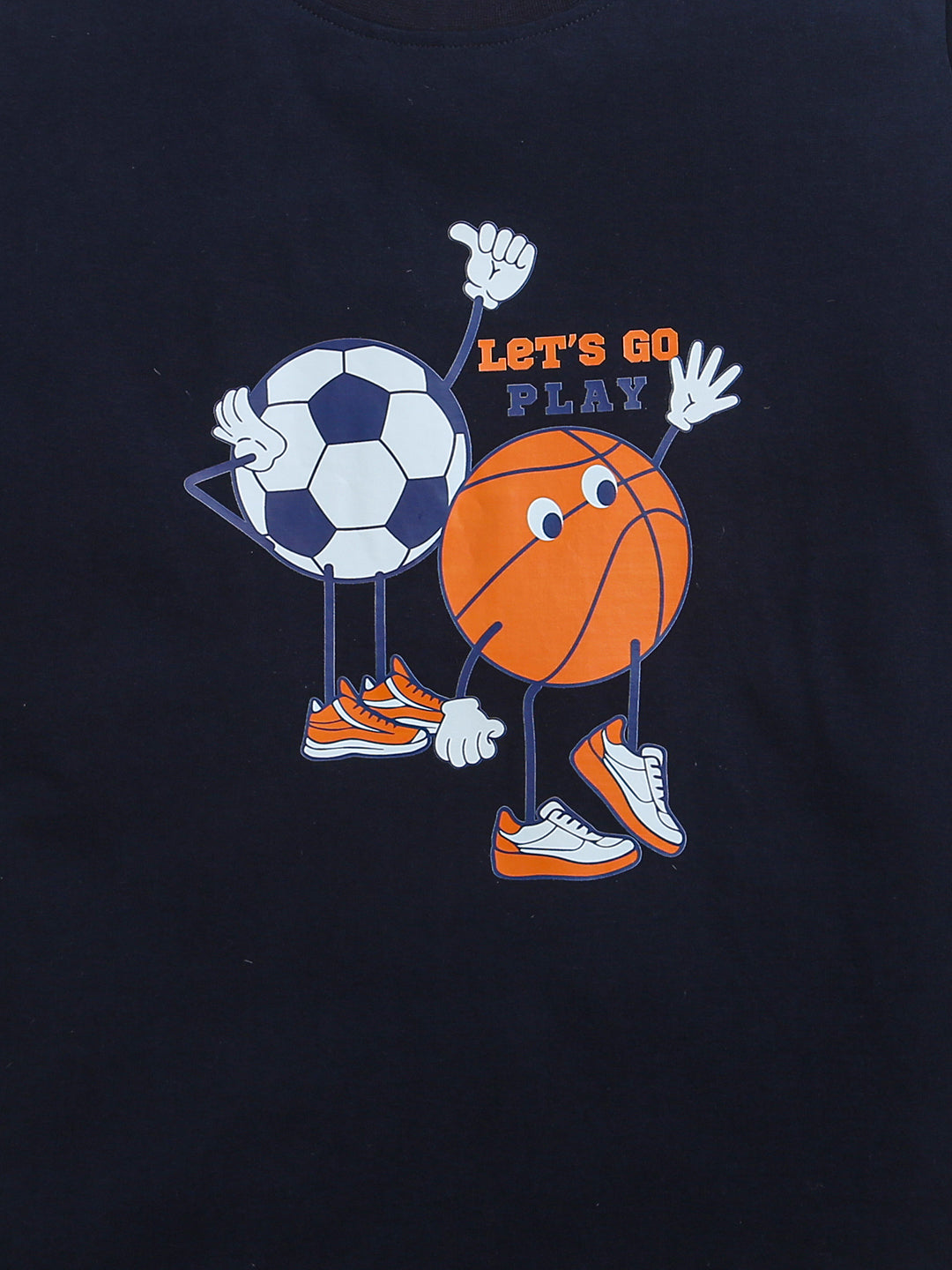 Navy Blue Foot Ball & Basket Ball Print Boys T-shirt