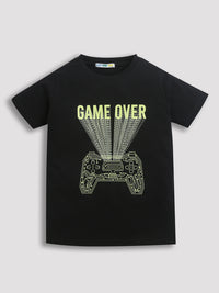 Black Game Over Print Half Sleeve T-shirt