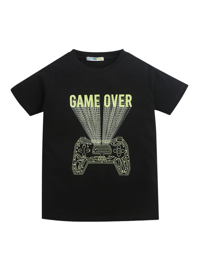 Black Game Over Print Half Sleeve T-shirt