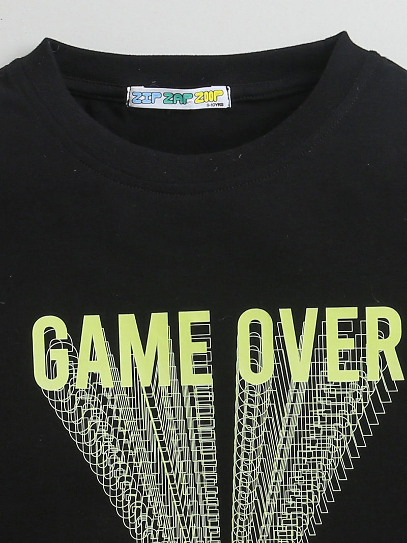 Black Game Over Print Half Sleeve T-shirt