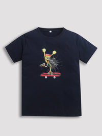 Navy Blue Skating Board Print Boys Tshirt