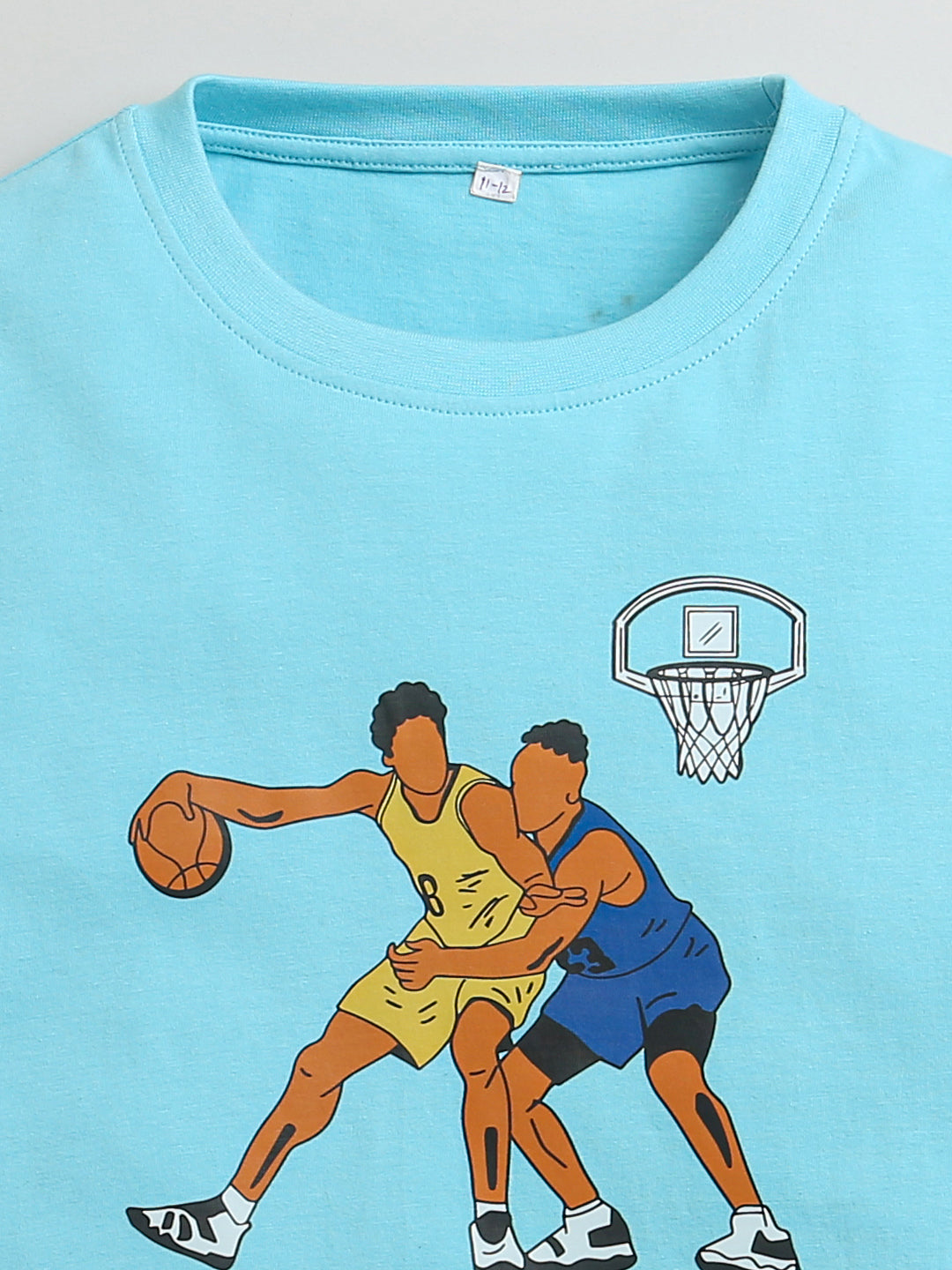 Sky Blue Basket Ball Players Print Half Sleeve Boys T-shirt