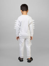 White Dino Score Print Full Sleeve Tracksuit for boys Co-ord Set