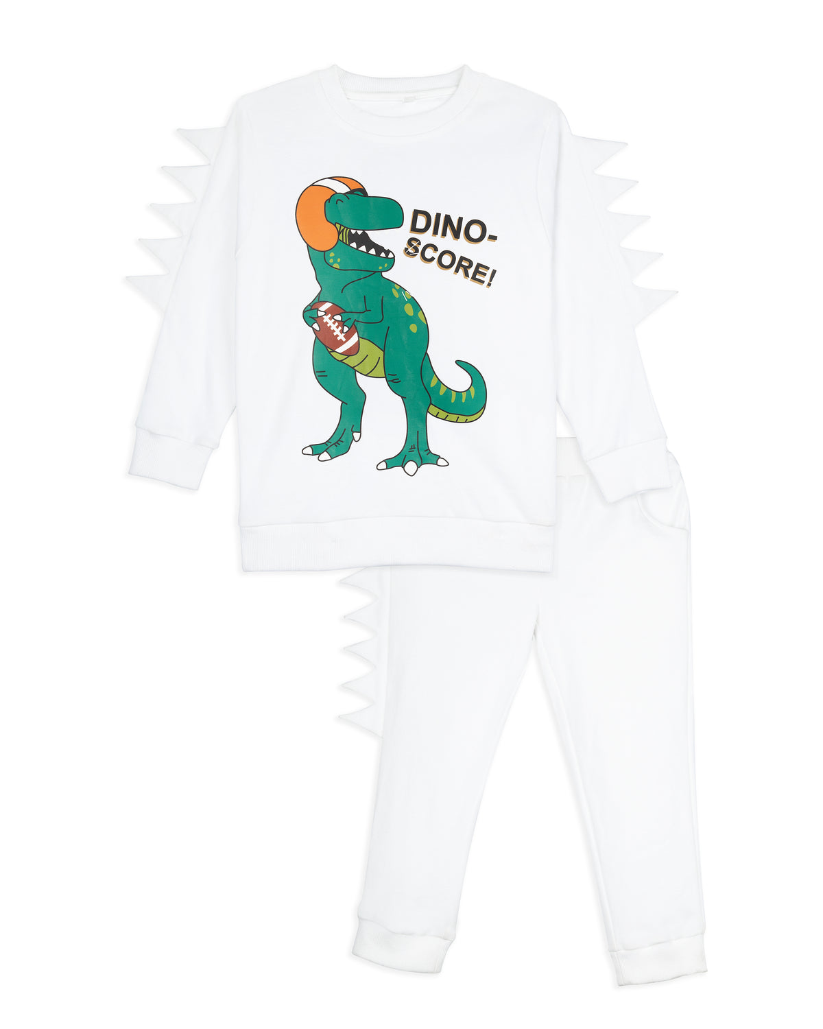 White Dino Score Print Full Sleeve Tracksuit for boys Co-ord Set