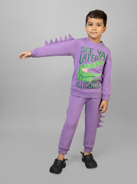 Purple Full Sleeve See Yaa Later Alligator Print Tracksuit for boys Co-ord Set