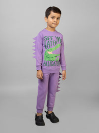 Purple Full Sleeve See Yaa Later Alligator Print Tracksuit for boys Co-ord Set