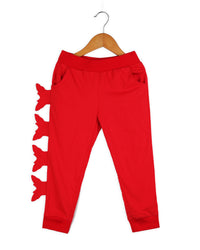 Red Full Sleeve Regular Fit Butterfly Girls Tracksuit Co-ord Set