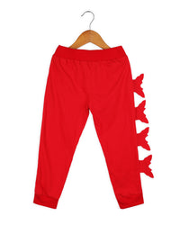 Red Full Sleeve Regular Fit Butterfly Girls Tracksuit Co-ord Set