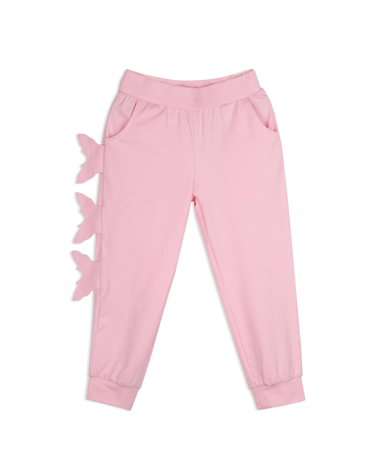 Pink Full Sleeve Round Neck Butterfly Girls Tracksuit Co-ord Set