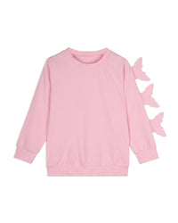 Pink Full Sleeve Round Neck Butterfly Girls Tracksuit Co-ord Set