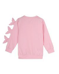 Pink Full Sleeve Round Neck Butterfly Girls Tracksuit Co-ord Set