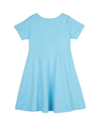 Sky Blue Half Sleeve Smile Embroidered Cotton Girls Dress