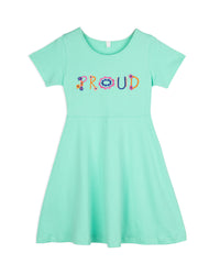 Mint Green Half Sleeve Proud Embroidered Girls Dress