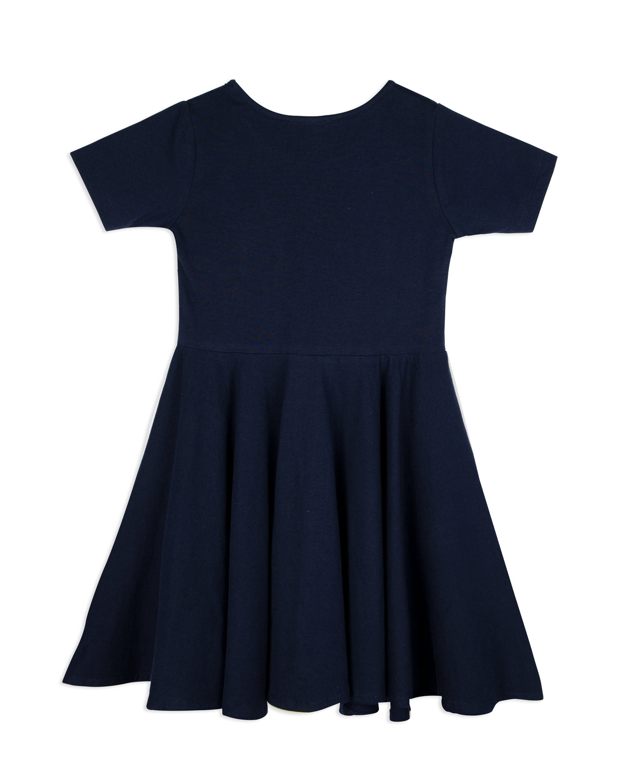 Navy Blue Half Sleeve Happy Embroidered Girls Dress