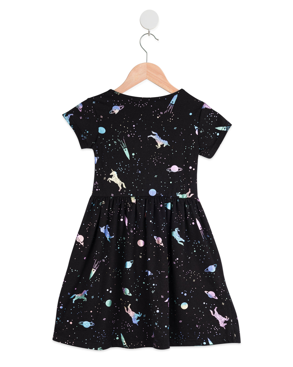 Magical Black Half Sleeves Unicorn 3D Print Girls Dress